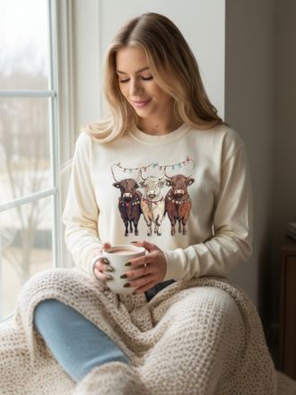 Highland Cow Christmas LS Tee