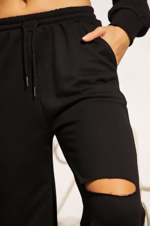 Wide Leg Jogger with Knee Slit